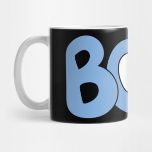 BOO text art cartoon eyes blue bubble letters Mug